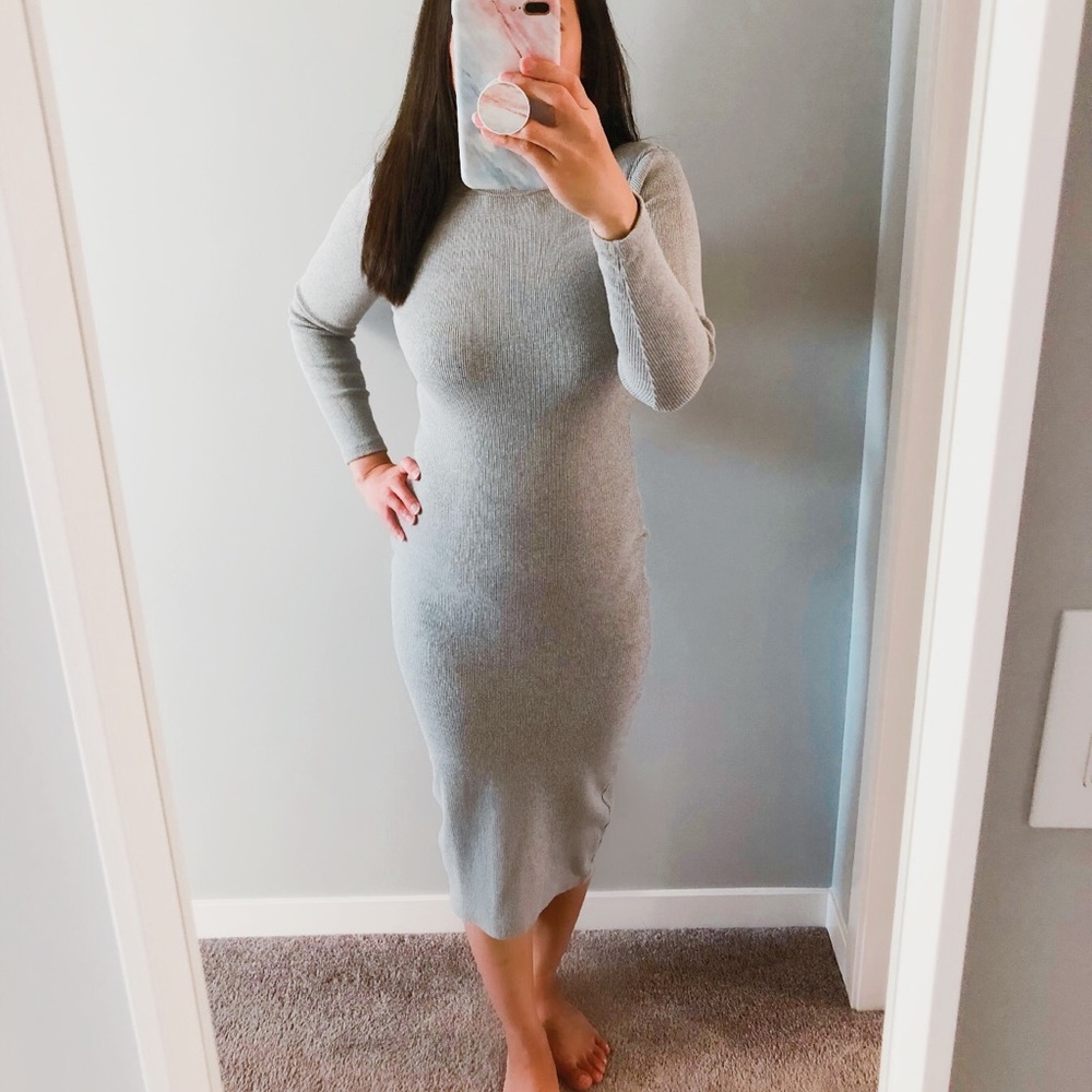 Bodycon knit stretch dress with slit